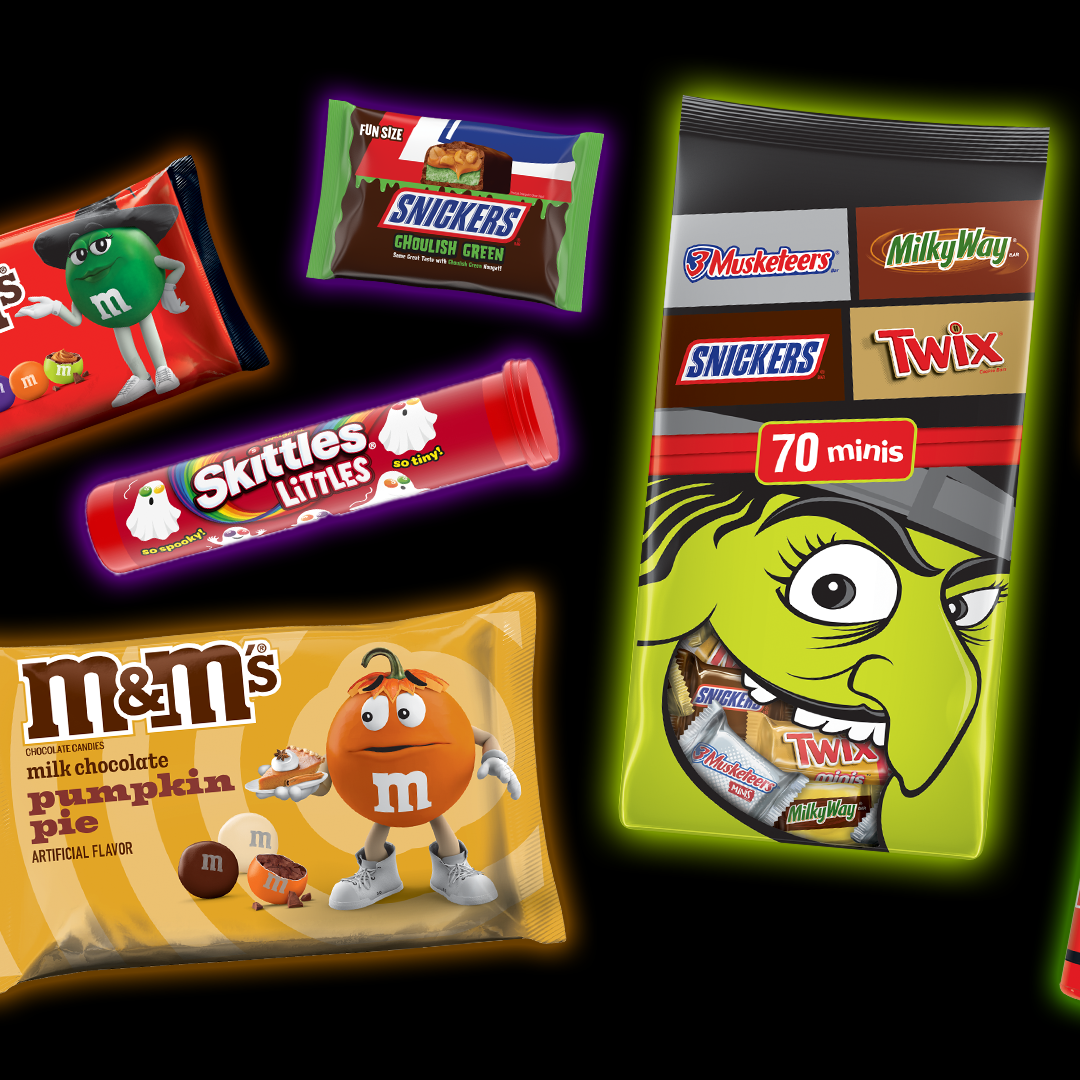 Packages of Mars Halloween candy including M&M's and SNICKERS