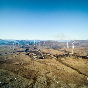 A bird’s-eye view of Eneko’s wind turbines from Moy Wind Farm in Scotland.
